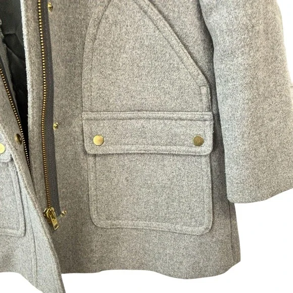 J.Crew Wool Blend Coat with Faux Fur‎ Hood Gray Winter Outerwear Sz Petite 00